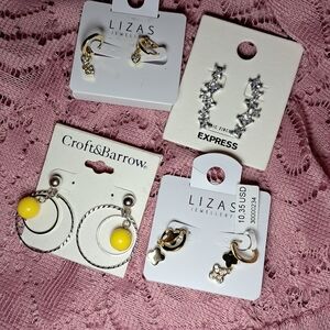 Mixed Designer 4 Pairs of Silvertone Earrings Bundle